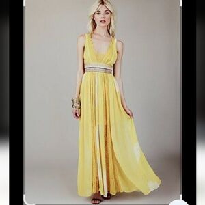 New Romantics By Free People Chic Yellow Lace Slewveless  Maxi Dress Fits S